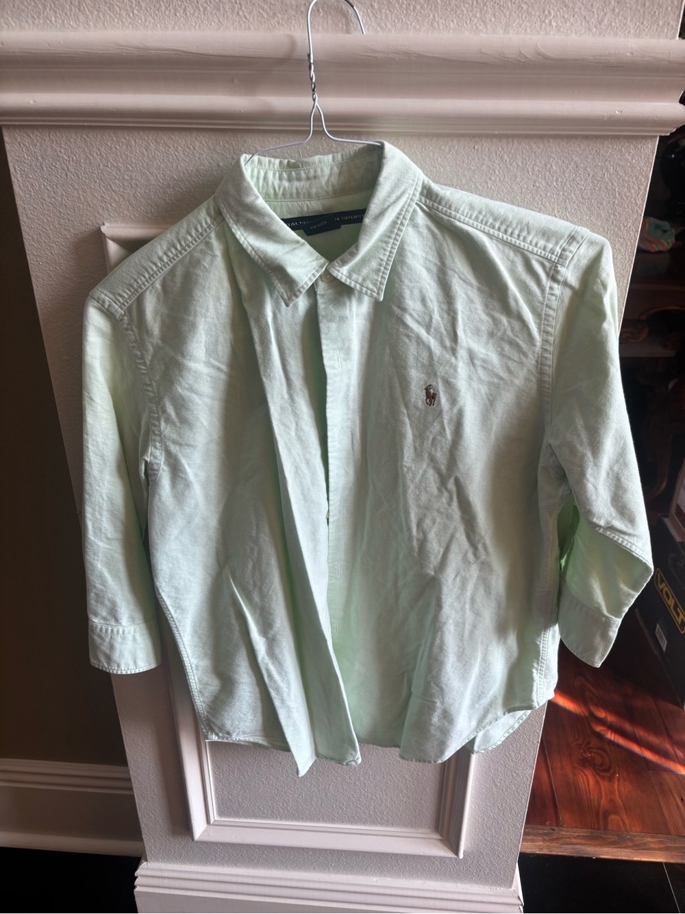 Ralph Lauren Women's Button-Down Shirt in Light Mint Green 12 slim 3/4 sleeve